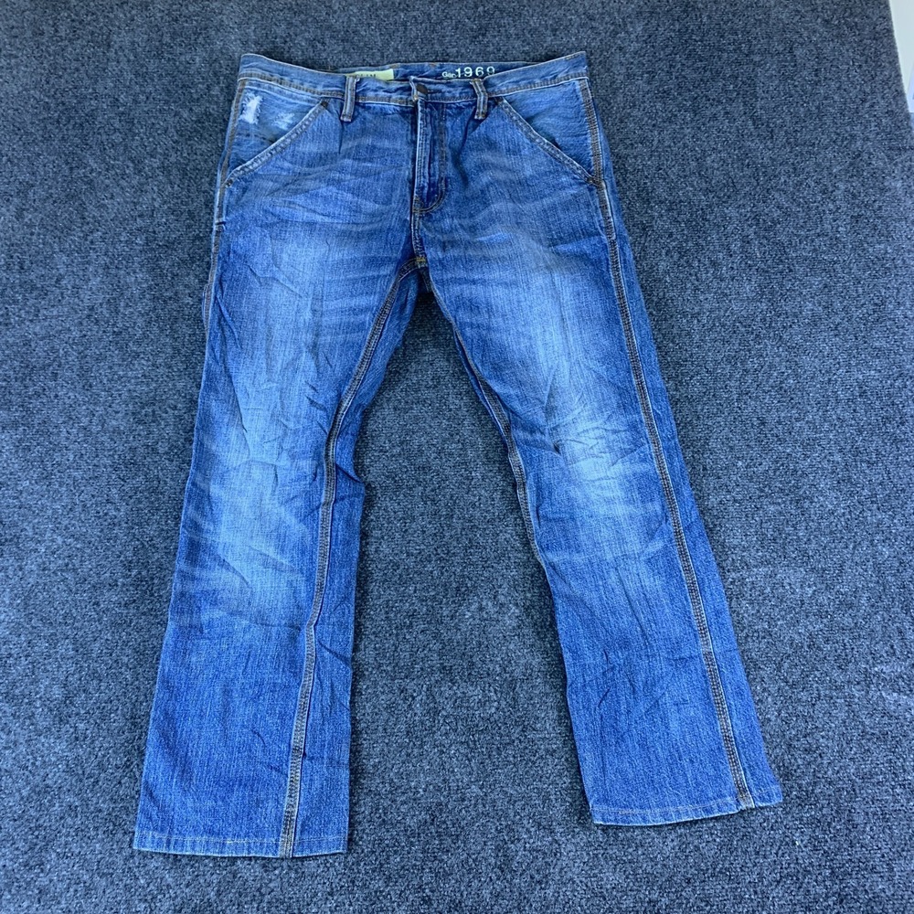 GAP Carpenter Jeans Men 34x25 Blue Denim Cotton Slim Fit Low Rise Pockets Casual